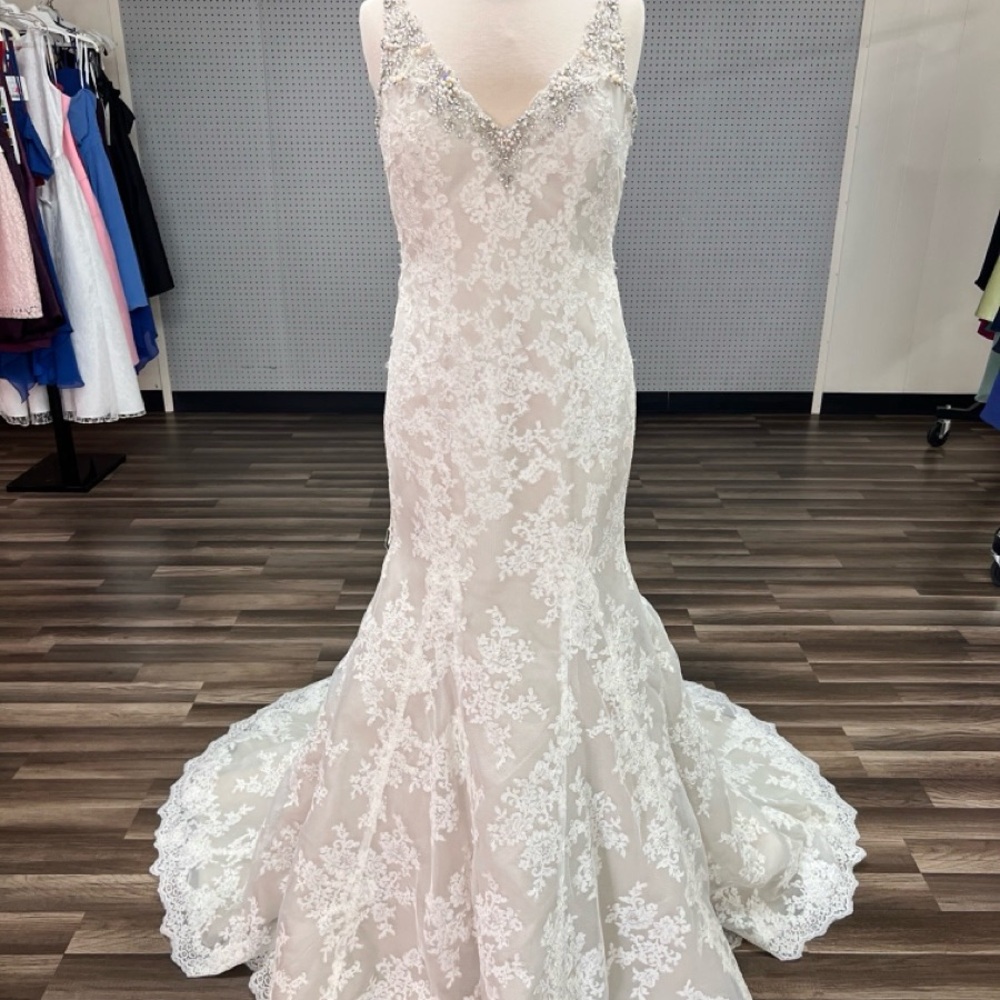 Lace Appliqué Wedding Dress with Beaded V-Neck